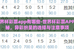 世界杯彩票app有哪些-世界杯彩票APP探秘，异彩纷呈的选择与注意事项