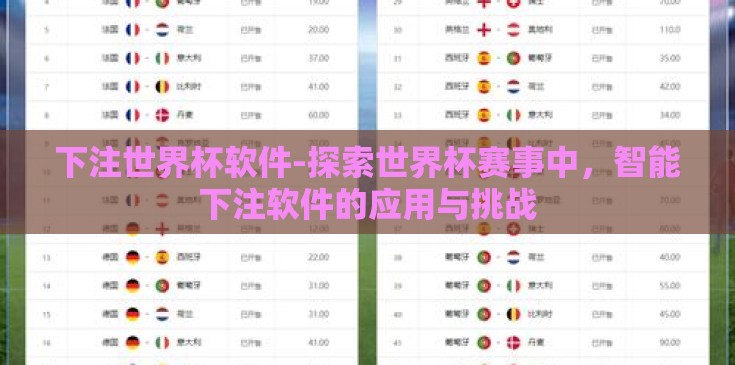 下注世界杯软件-探索世界杯赛事中，智能下注软件的应用与挑战