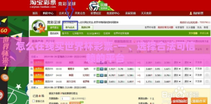 怎么在线买世界杯彩票-一、选择合法可信赖的平台