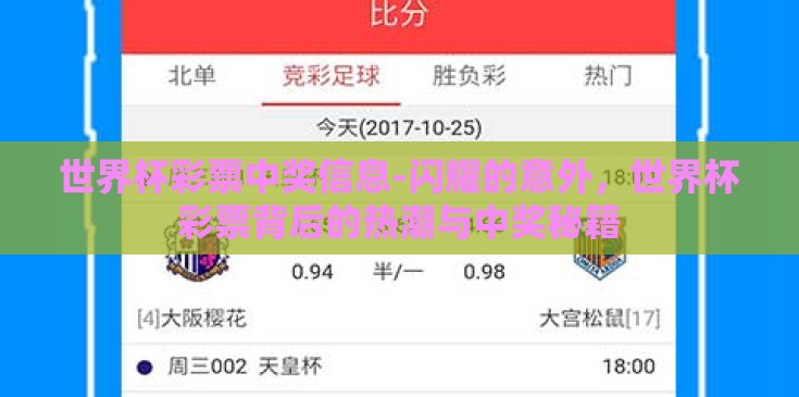 世界杯彩票中奖信息-闪耀的意外,世界杯彩票背后的热潮与中奖秘籍 世界杯彩票中奖信息-闪耀的意外,世界杯彩票背后的热潮与中奖秘籍