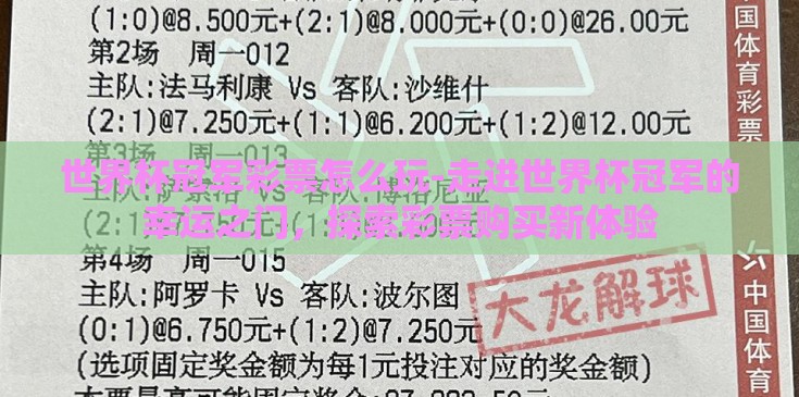 世界杯冠军彩票怎么玩-走进世界杯冠军的幸运之门，探索彩票购买新体验