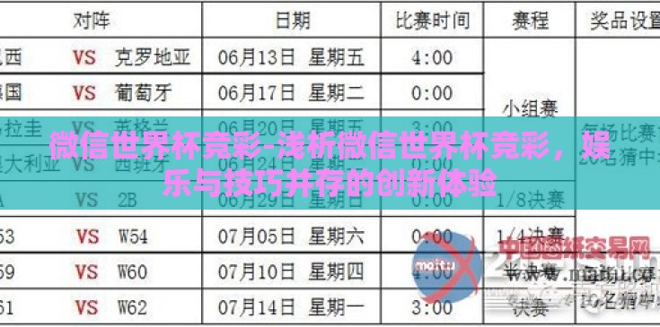 微信世界杯竞彩-浅析微信世界杯竞彩,娱乐与技巧并存的创新体验 微信世界杯竞彩-浅析微信世界杯竞彩,娱乐与技巧并存的创新体验
