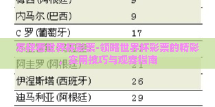 怎样看世界杯彩票-领略世界杯彩票的精彩，实用技巧与观赛指南