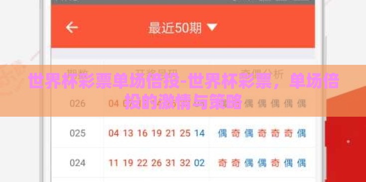 世界杯彩票单场倍投-世界杯彩票，单场倍投的激情与策略