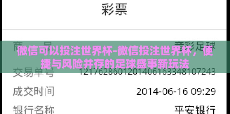 微信可以投注世界杯-微信投注世界杯,便捷与风险并存的足球盛事新玩法 微信可以投注世界杯-微信投注世界杯,便捷与风险并存的足球盛事新玩法