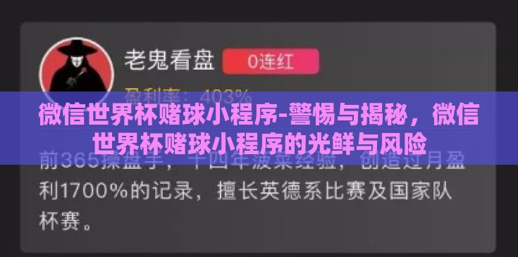微信世界杯赌球小程序-警惕与揭秘，微信世界杯赌球小程序的光鲜与风险