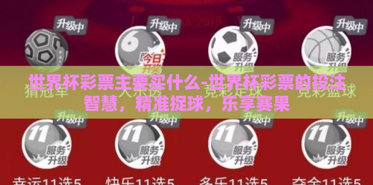 世界杯彩票主要买什么-世界杯彩票的投注智慧，精准捉球，乐享赛果