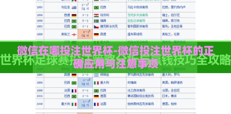 微信在哪投注世界杯-微信投注世界杯的正确应用与注意事项 微信在哪投注世界杯-微信投注世界杯的正确应用与注意事项